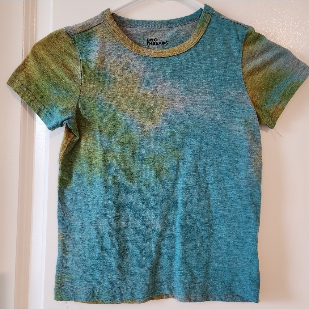 Kids sz7 Tie Dye T-Shirt Green Blue Short Sleeve Playclothes School Fall Autumn